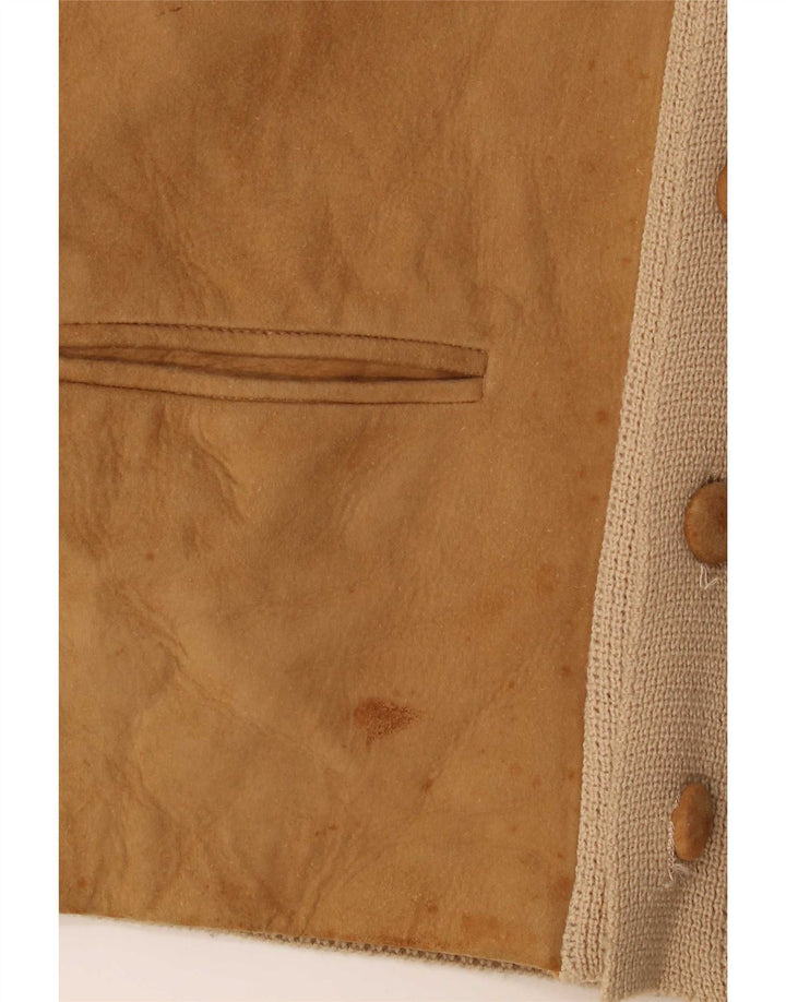 Vintage Mens Cardigan Sweater IT 50 Medium Beige Leather