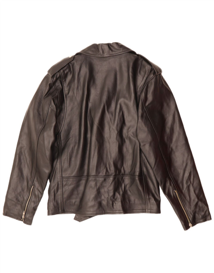 MANHATTAN Mens Leather Biker Jacket UK 38 Medium Black Leather