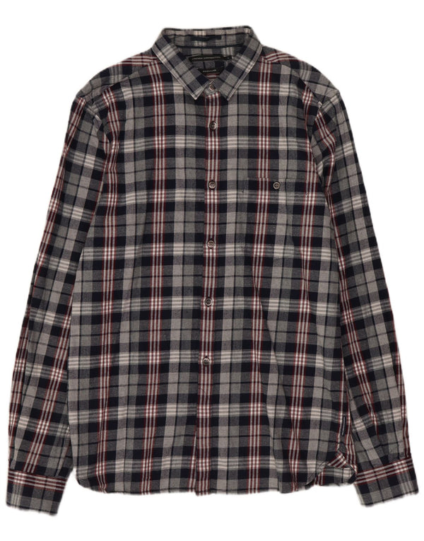 FRENCH CONNECTION Mens Regular Fit Flannel Shirt Small Navy Blue Check