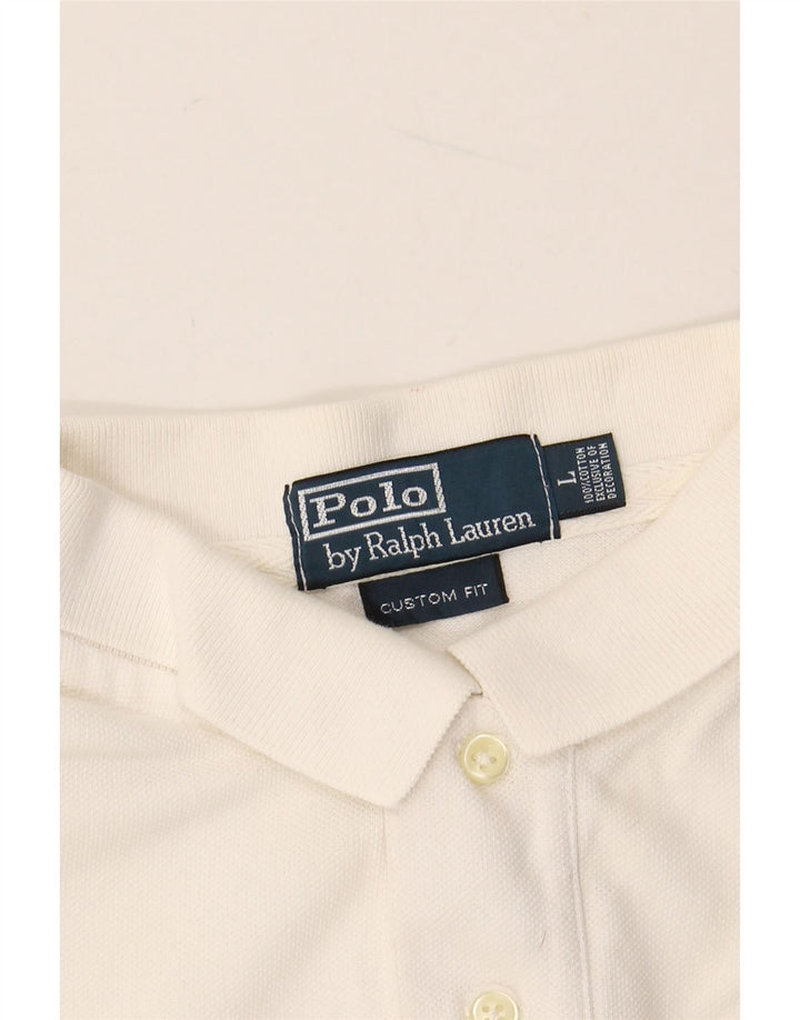 POLO RALPH LAUREN Mens Custom Fit Rugby Polo Shirt Large White Cotton