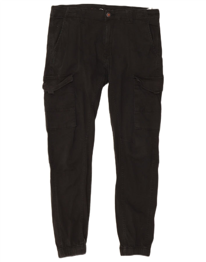 JACK & JONES Mens Joggers Cargo Trousers W34 L30 Black Cotton