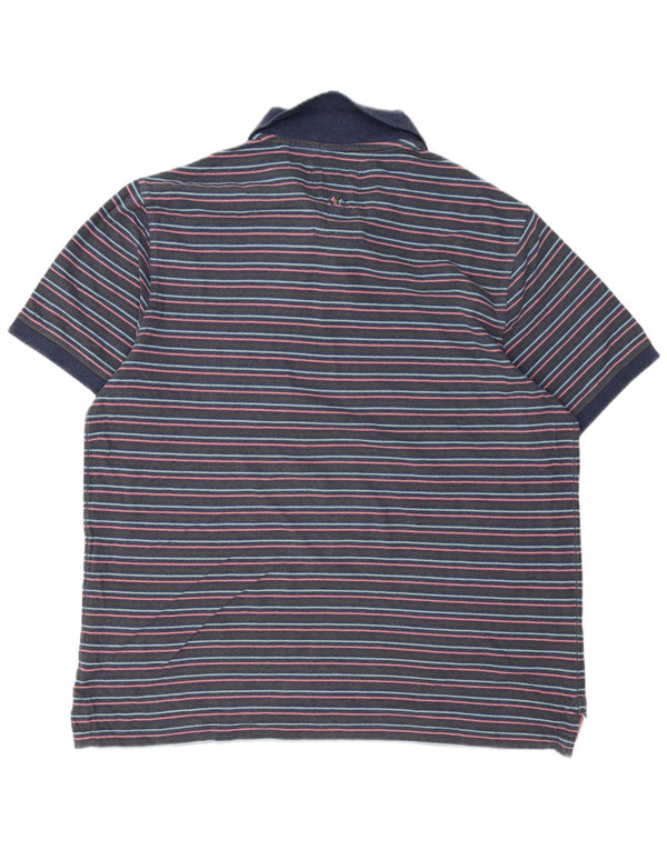 FAT FACE Mens Polo Shirt XL Navy Blue Striped Cotton