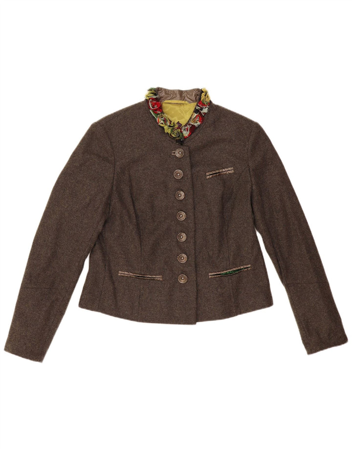 Vintage Womens 7 button Blazer Jacket EU 42 Large Brown Virgin Wool