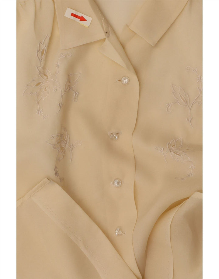 VINTAGE Womens Short Sleeve Shirt Blouse UK 14 Medium Yellow Floral