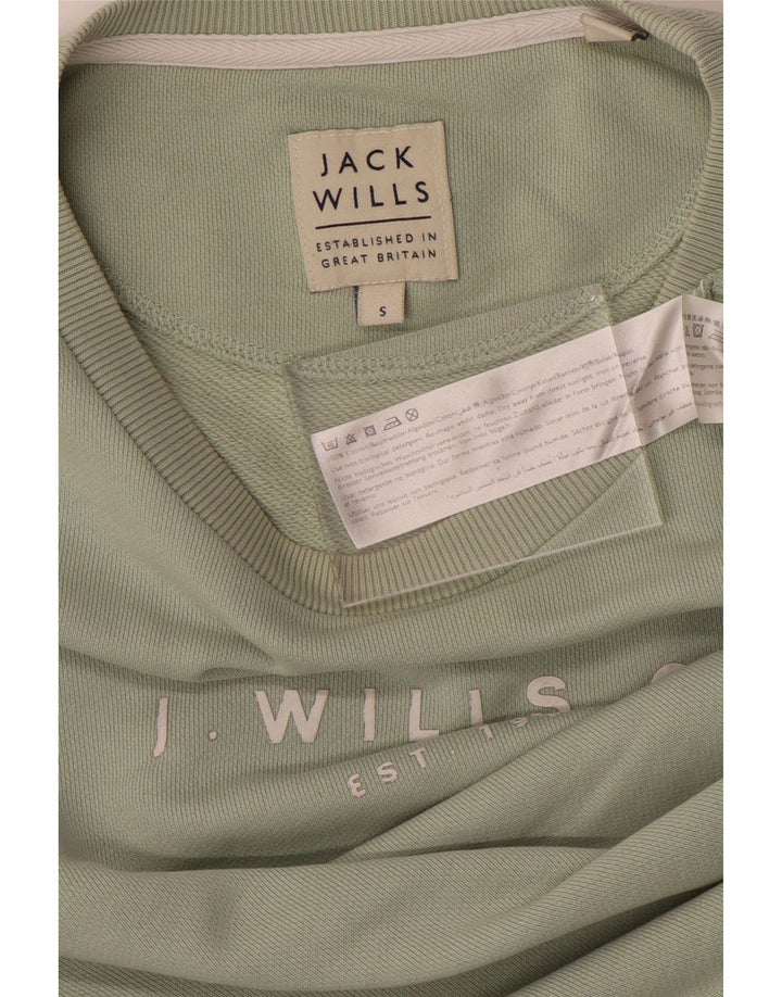 JACK WILLS Mens Graphic Sweatshirt Jumper Small Green Cotton