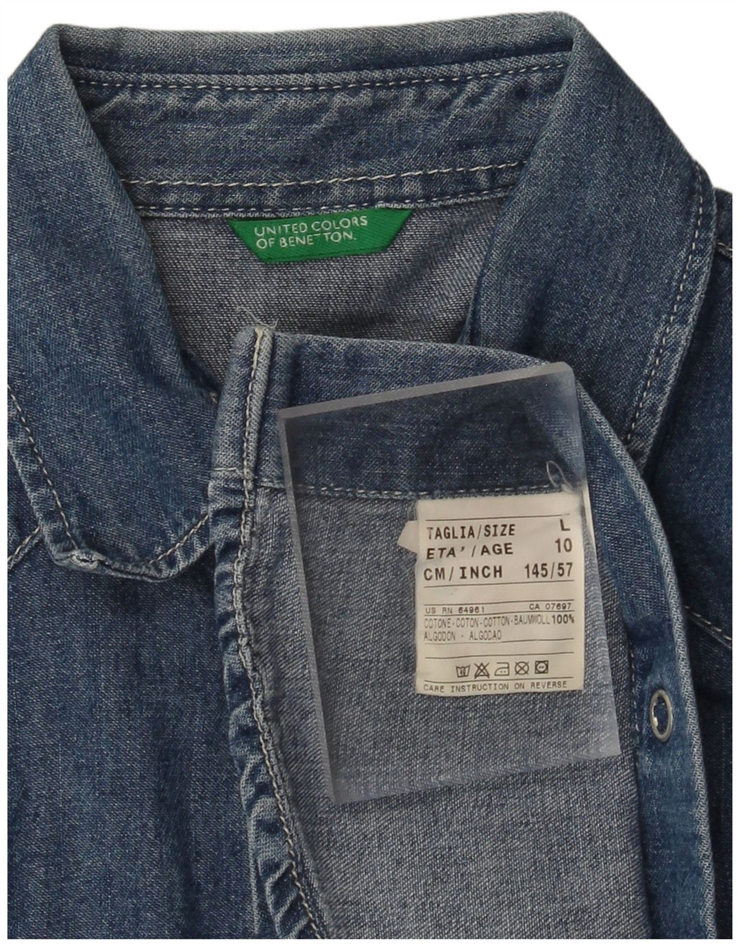 BENETTON Boys Denim Shirt 9-10 Years Large Blue Cotton