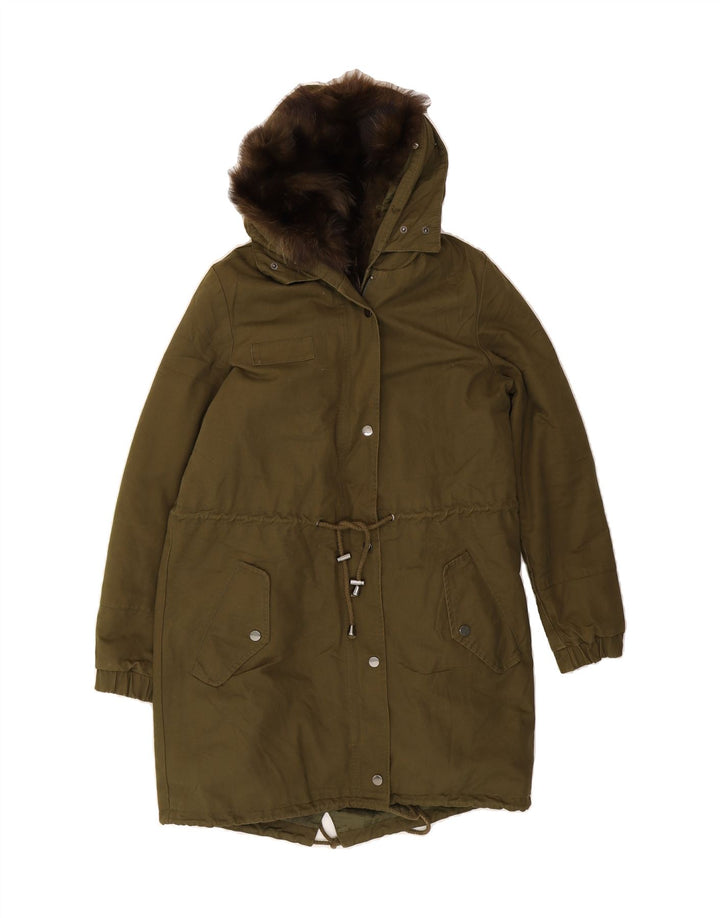 VINTAGE Womens Hooded Parka Jacket EU 38 Medium Khaki Cotton Vintage Vintage and Second-Hand Vintage from Messina Hembry 