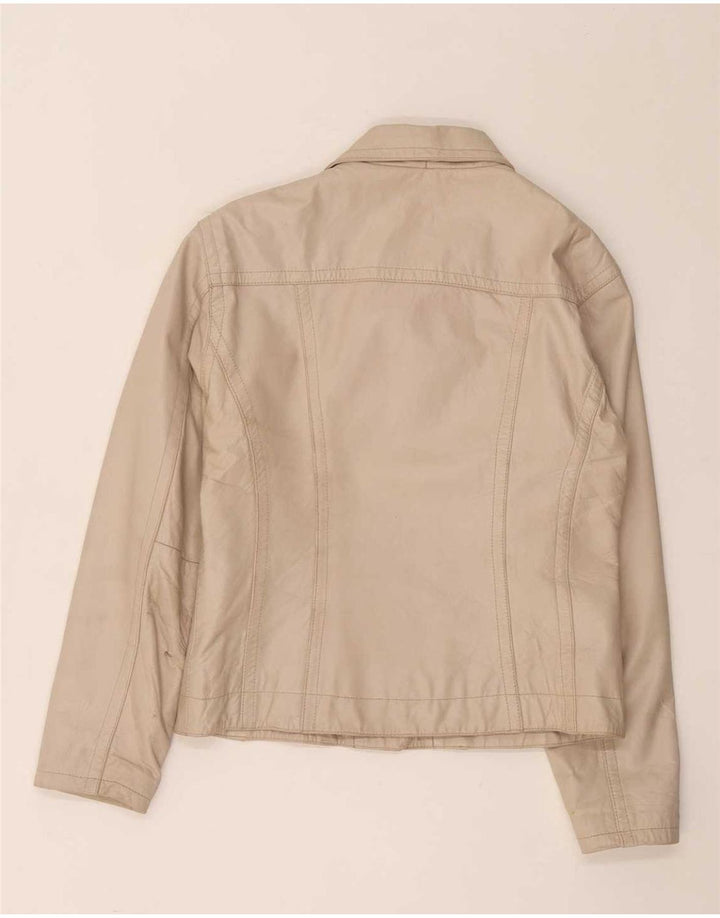 Vintage Womens Leather Jacket UK 14 Medium Beige