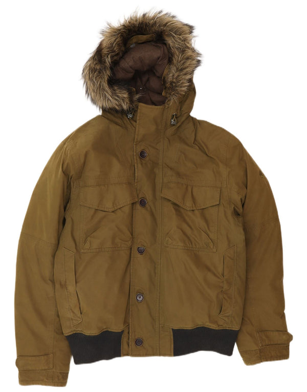 Timberland Mens Hooded Padded Jacket UK 40 Large Khaki Cotton