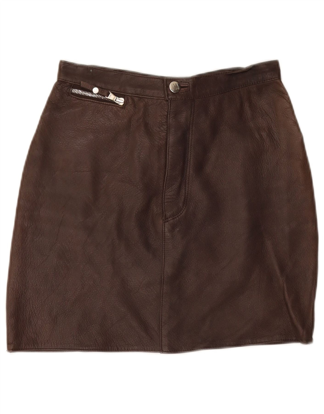 VINTAGE Womens Mini Leather Skirt IT 40 Small W26  Brown Leather