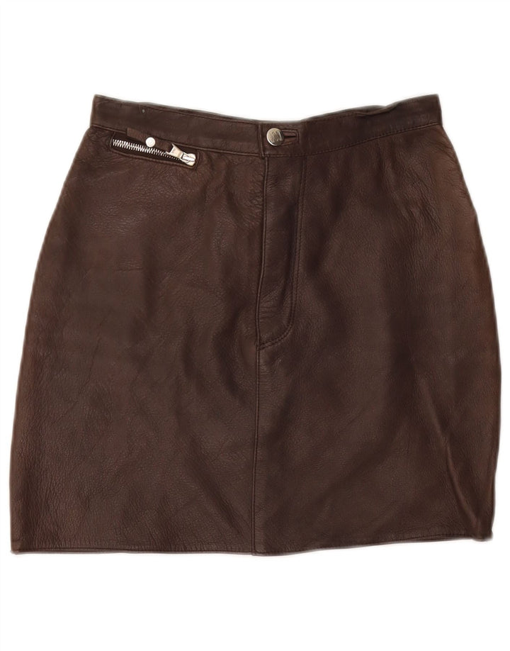 VINTAGE Womens Mini Leather Skirt IT 40 Small W26  Brown Leather