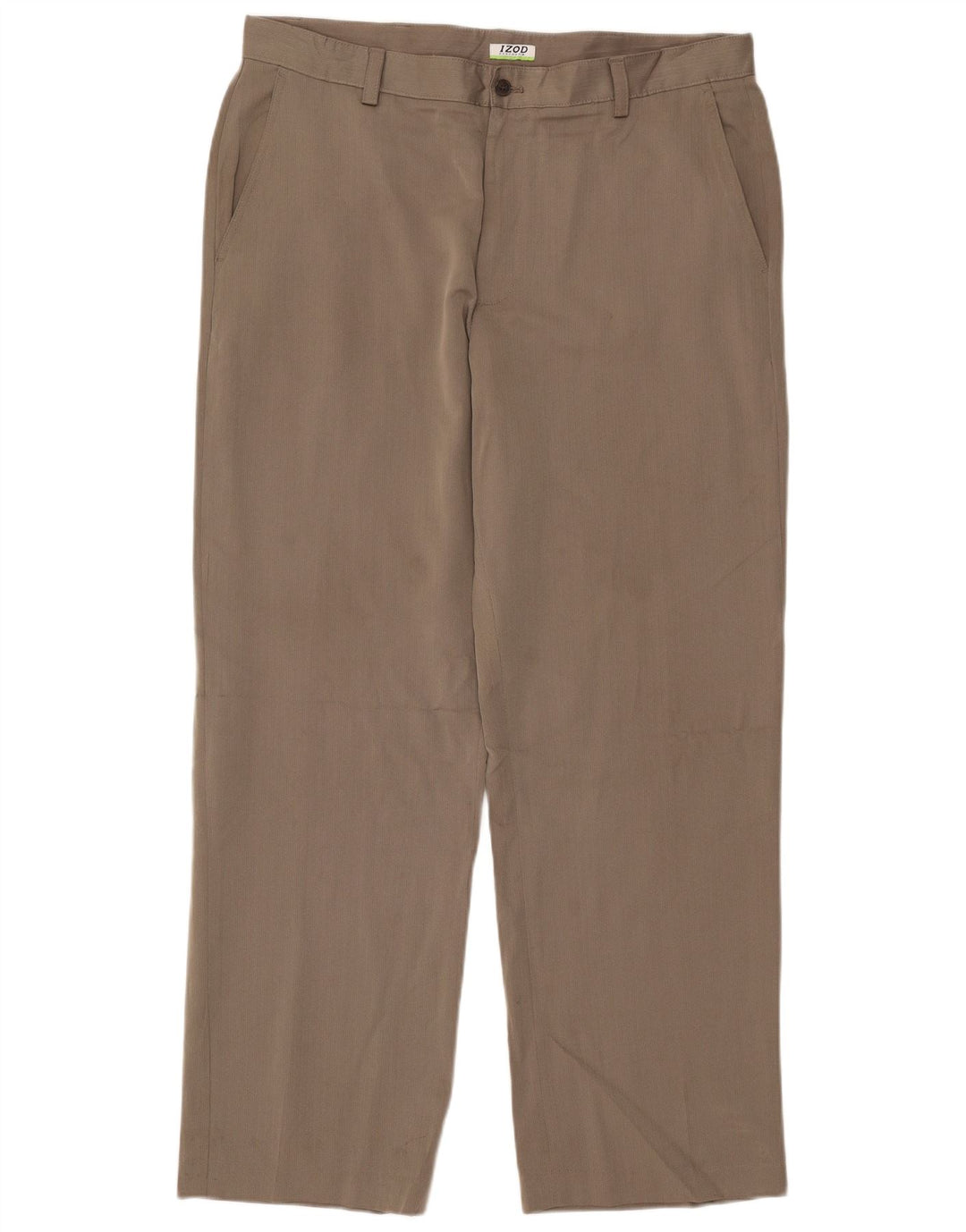 IZOD Mens Straight Chino Trousers W38 L32 Beige Herringbone Polyester