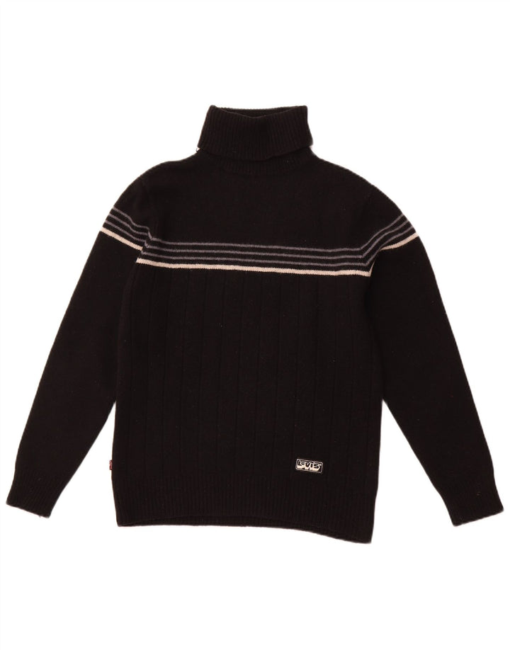 LEVI'S Womens Roll Neck Jumper Sweater UK 10 Small Black Striped Lambswool