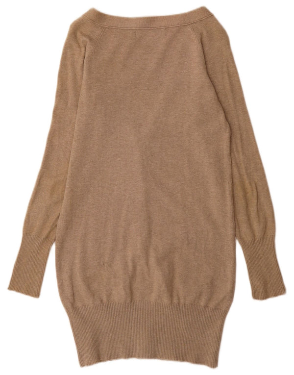 Zara Womens Longline Cardigan Sweater UK 10 Small Beige Cotton