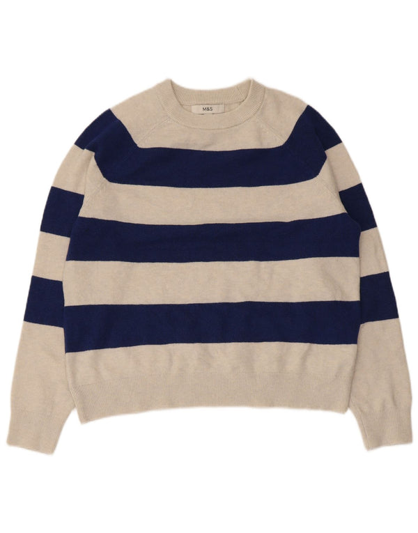 Marks & Spencer Womens Crew Neck Jumper Sweater UK 14 Medium Beige Striped