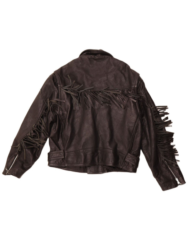 VINTAGE Womens Leather Biker Jacket UK 14 Medium Black Leather