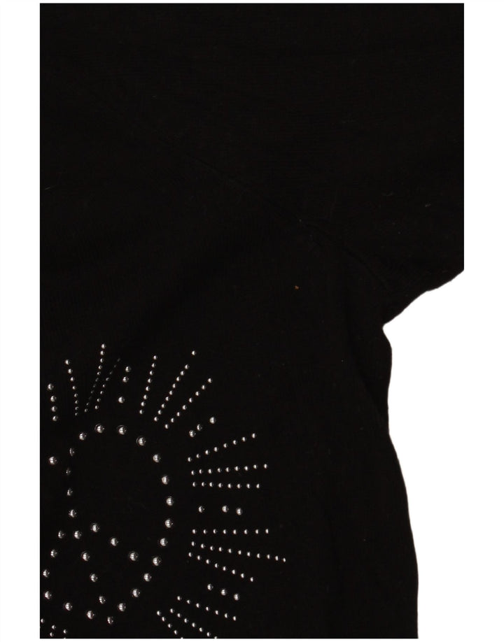 DESIGUAL Womens Graphic V-Neck Jumper Sweater UK 16 Large Black Synthetic