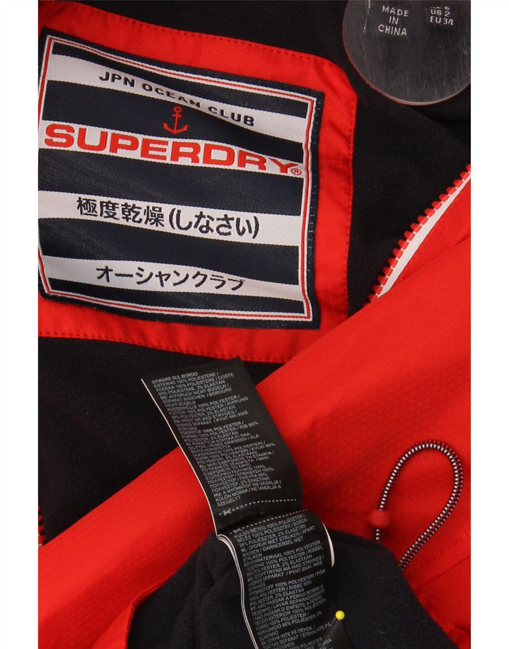 SUPERDRY Womens Graphic Hooded Rain Jacket UK 6 XS Red Polyester