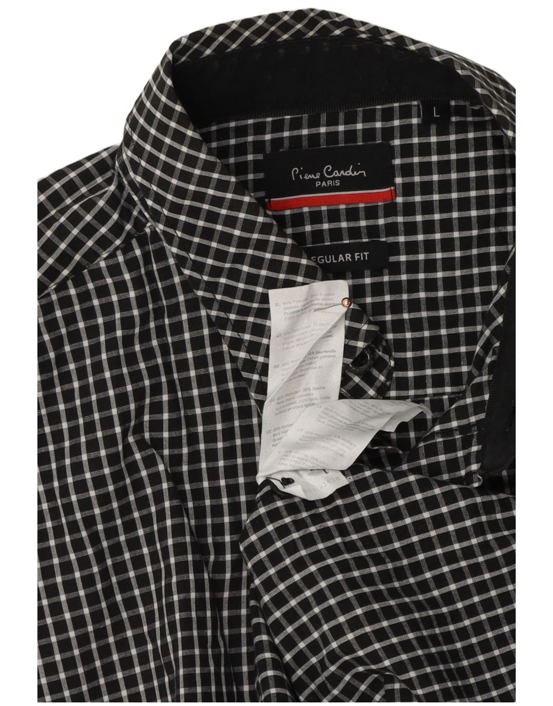 PIERRE CARDIN Mens Regular Fit Shirt Large Black Gingham Polyester