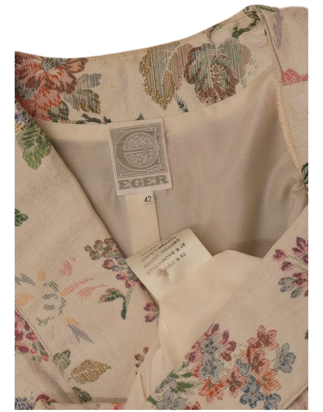 Eger Womens 3/4 Sleeve 1 Button Blazer Jacket IT 42 Medium Beige Floral