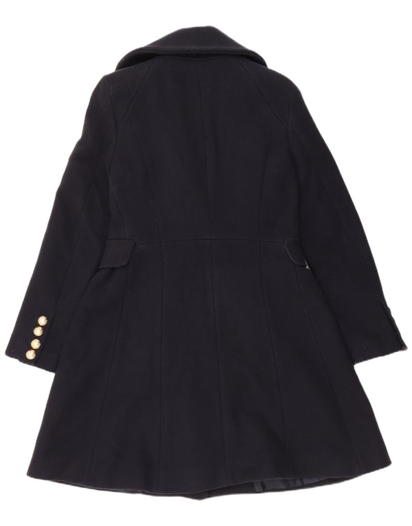 Zara Womens Double Breasted Coat UK 14 Large Navy Blue Wool
