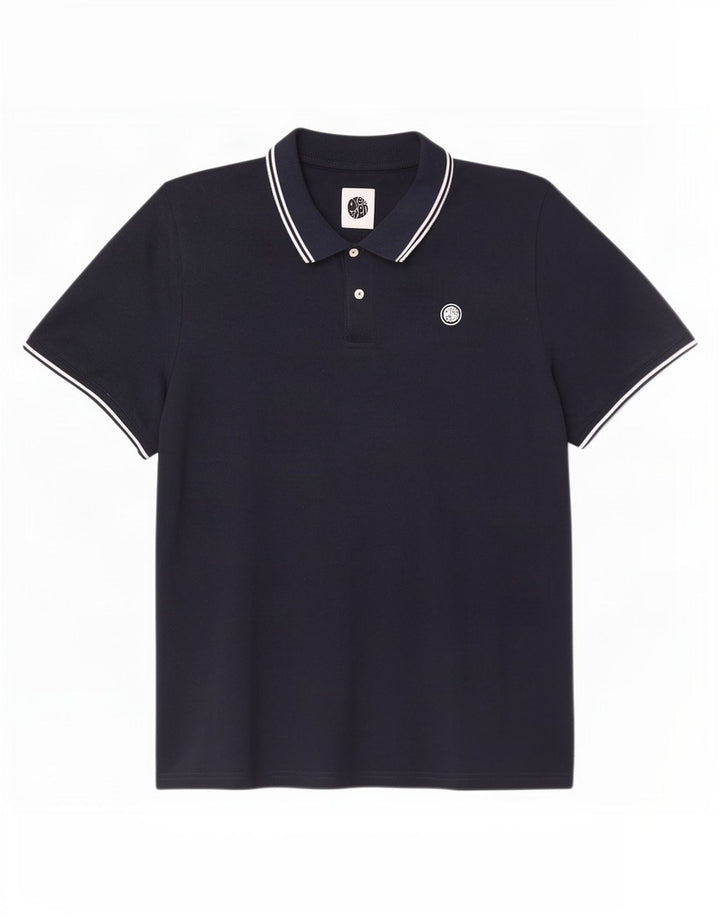 Pretty Green Mens Polo Shirt 2XL Navy Blue Striped Polyester