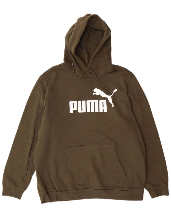 PUMA Mens Graphic Hoodie Jumper Large Khaki Cotton