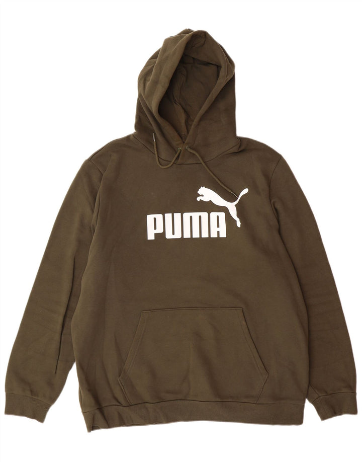 PUMA Mens Graphic Hoodie Jumper Large Khaki Cotton
