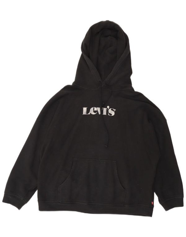 LEVI'S Womens Graphic Oversized Hoodie Jumper UK 16 Large Black Cotton