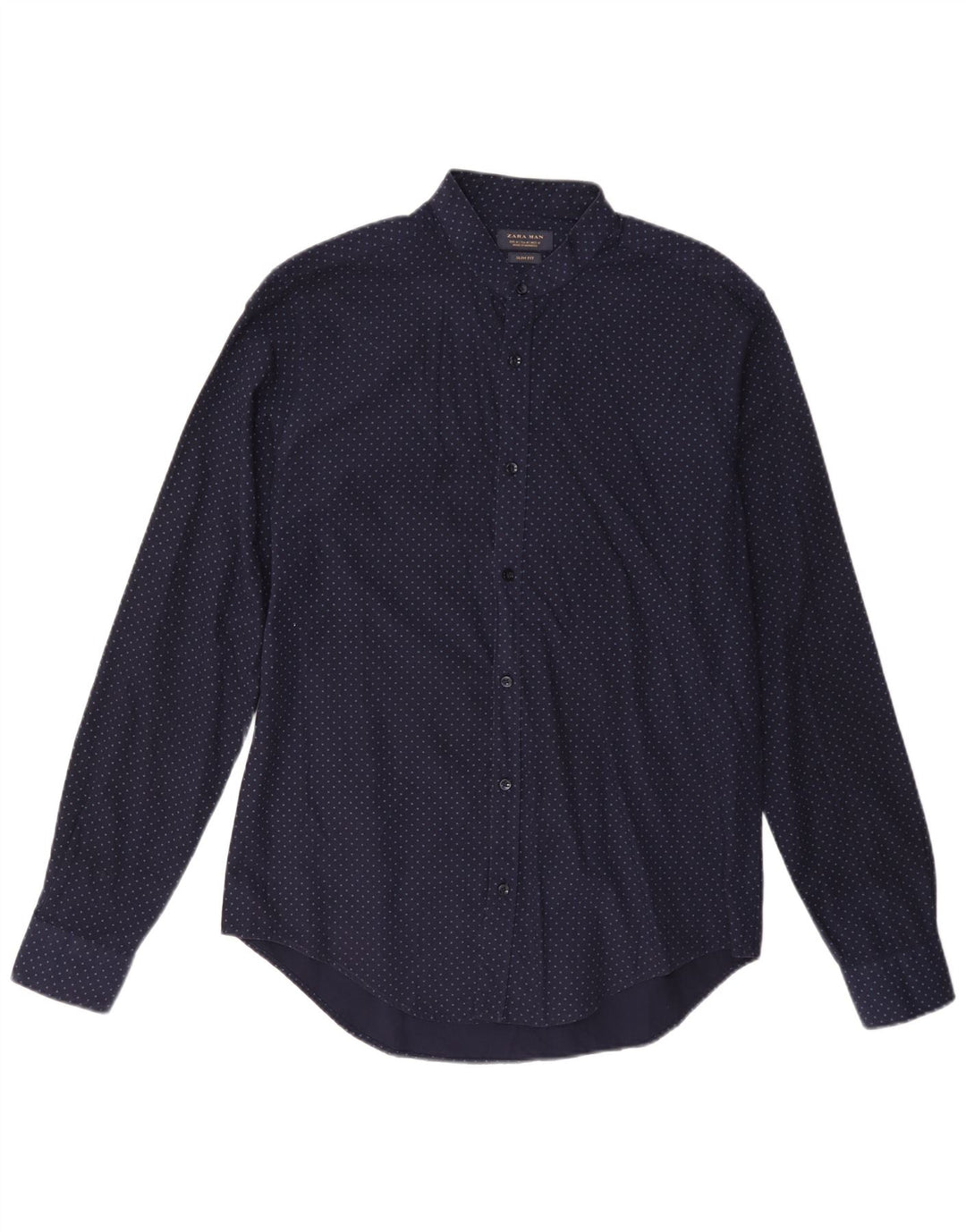 Zara Mens Slim Fit Shirt Medium Navy Blue Spotted Cotton