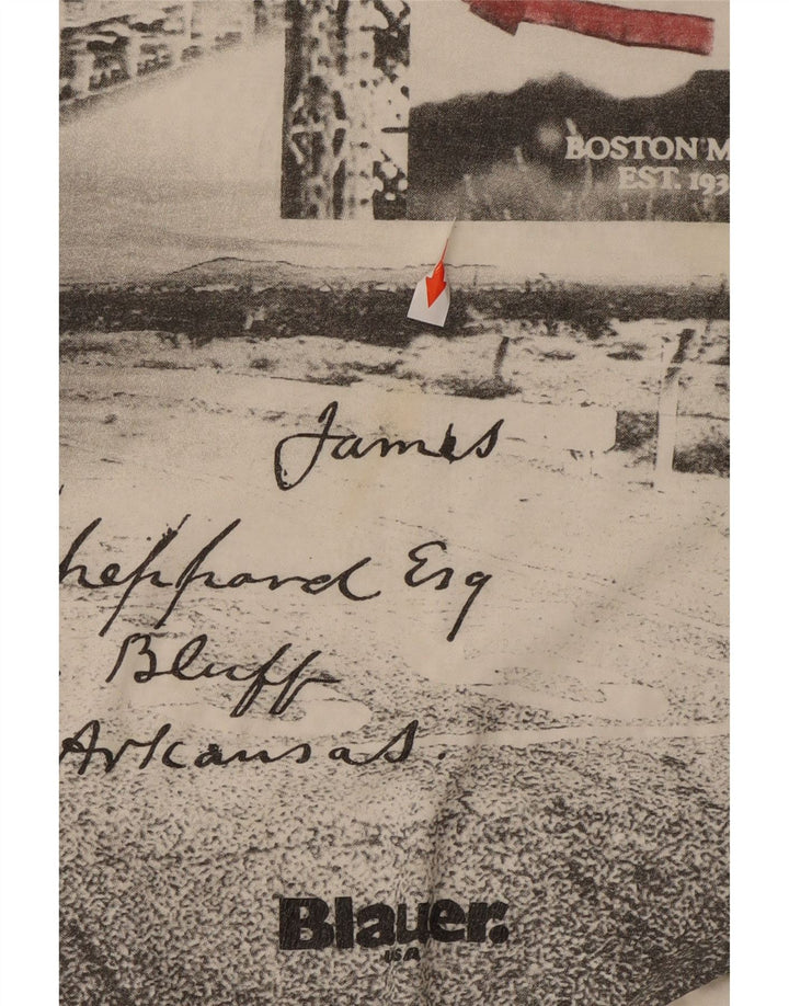 Blauer Womens Oversized Graphic T-Shirt Top UK 10 Small Off White Cotton