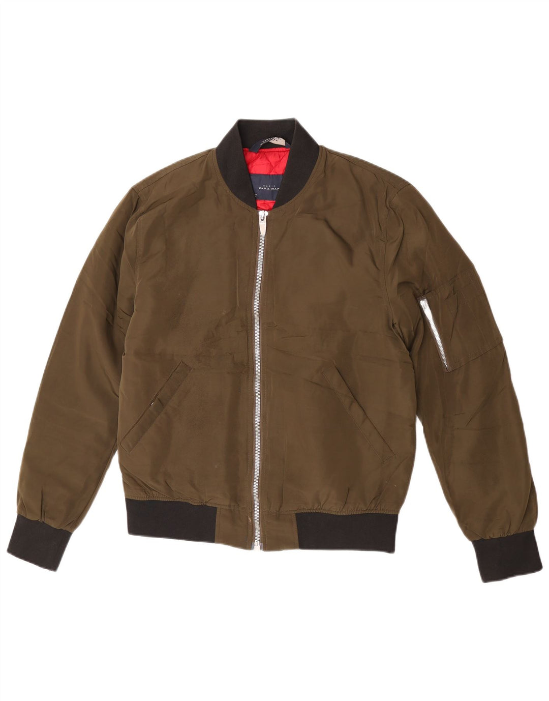 Zara Mens Bomber Jacket UK 38 Medium Khaki Colourblock Polyester