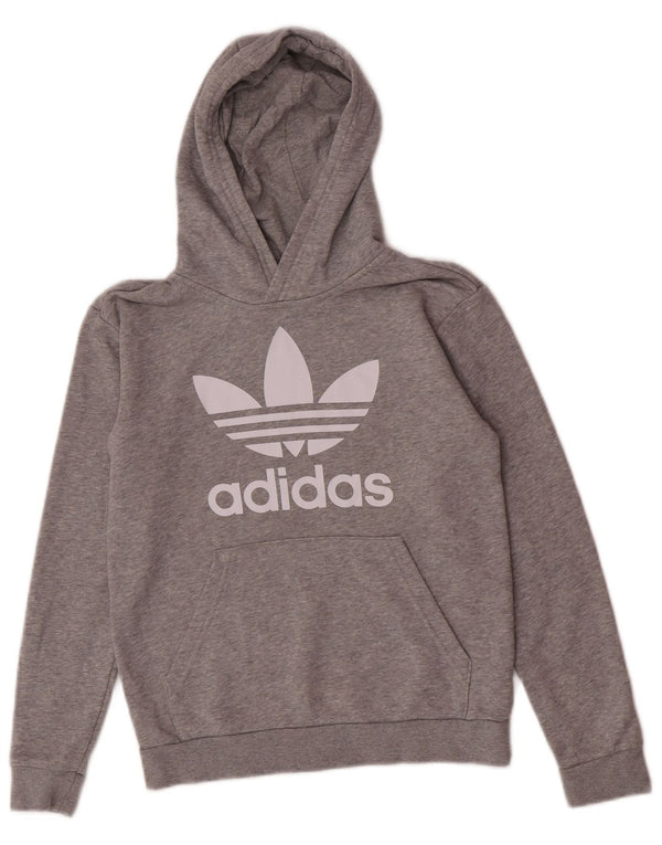 Adidas Boys Graphic Hoodie Jumper 11-12 Years Grey Flecked Cotton