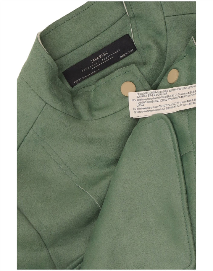 Zara Womens Crop Bomber Jacket UK 6 XS Green Polyester