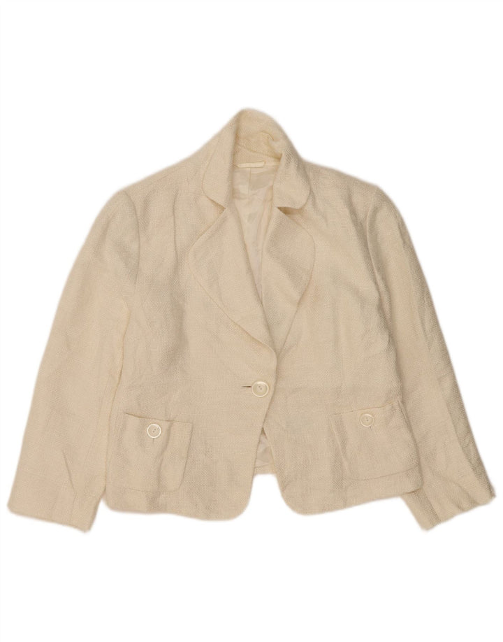 Hobbs Womens 3/4 Sleeve Blazer Jacket UK 14 Medium Off White Viscose