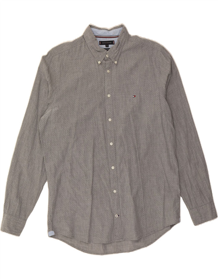 TOMMY HILFIGER Mens Abstract Pattern Slim Fit Shirt XL Grey Cotton Vintage Tommy Hilfiger and Second-Hand Tommy Hilfiger from Messina Hembry 