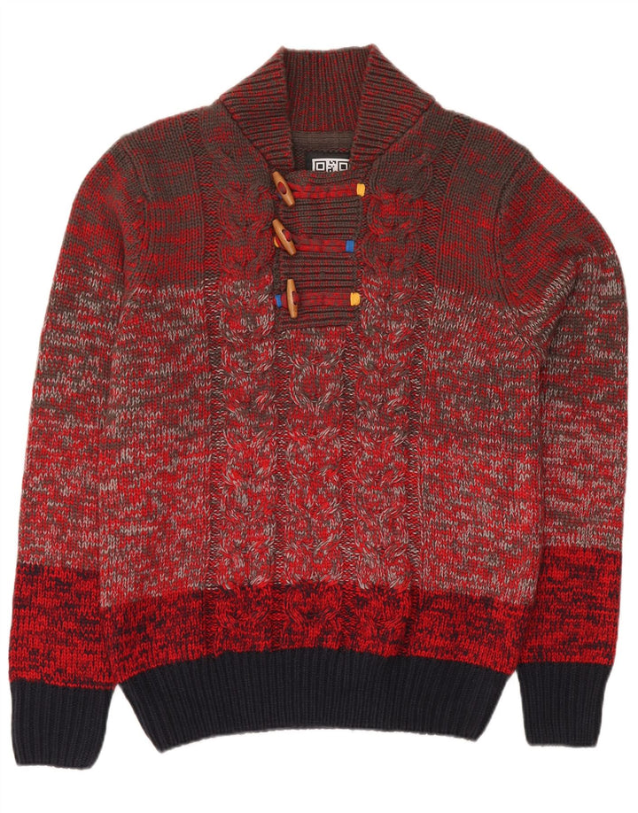 VINTAGE Womens Button Neck Jumper Sweater UK 18 XL Red Colourblock