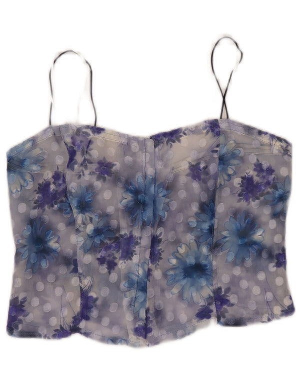 Vintage Womens See Through Corset Top UK 10 Small Blue Floral