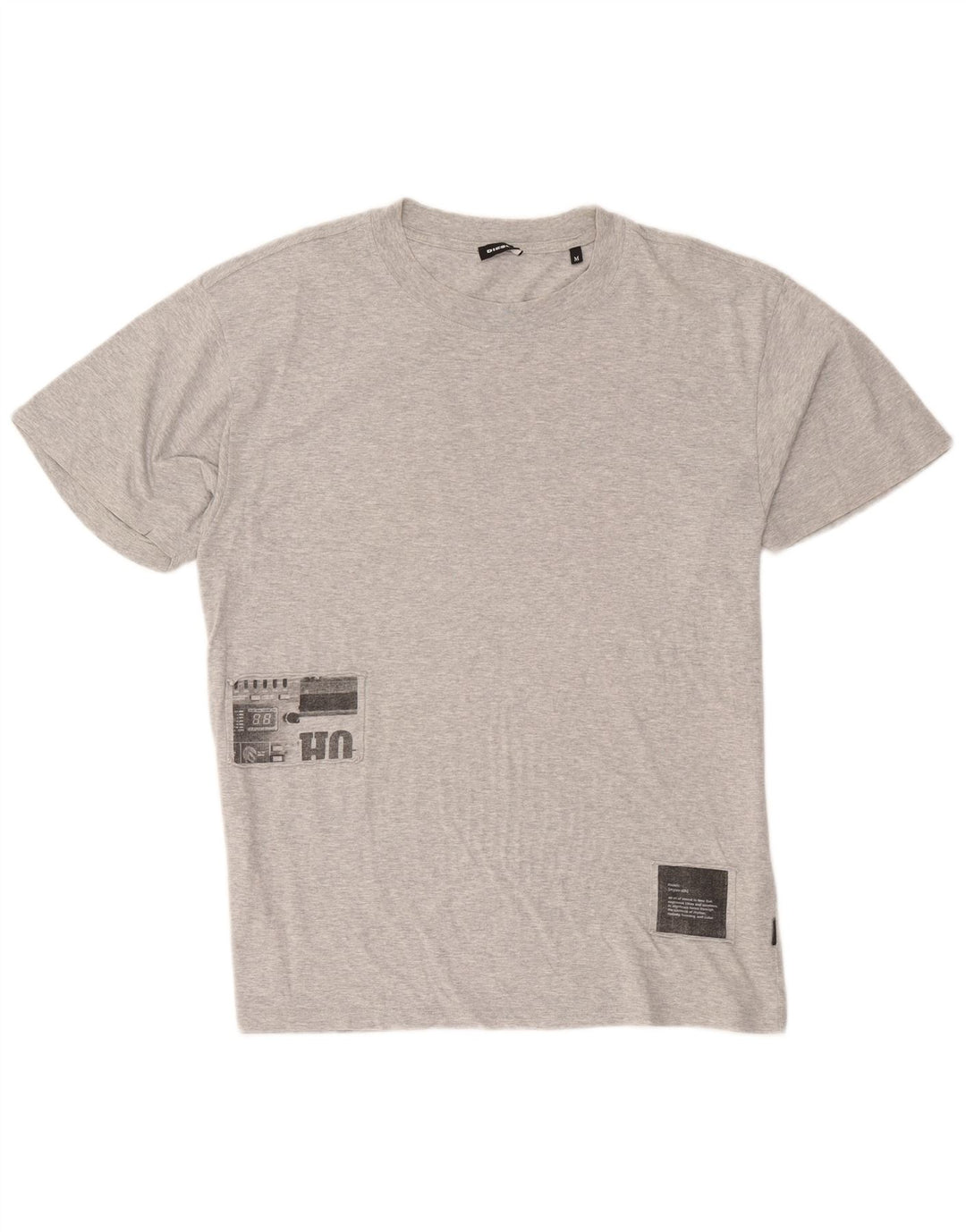 Diesel Mens Graphic T-Shirt Top Medium Grey Flecked Cotton