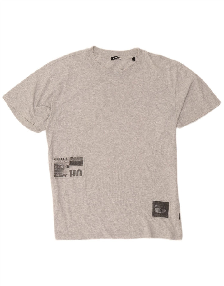Diesel Mens Graphic T-Shirt Top Medium Grey Flecked Cotton