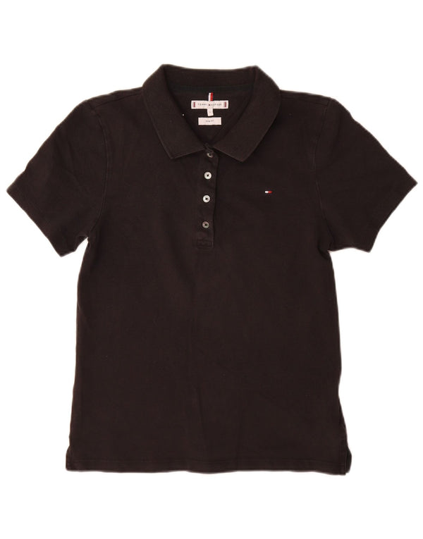 Tommy Hilfiger Womens Slim Polo Shirt UK 14 Large Black Cotton