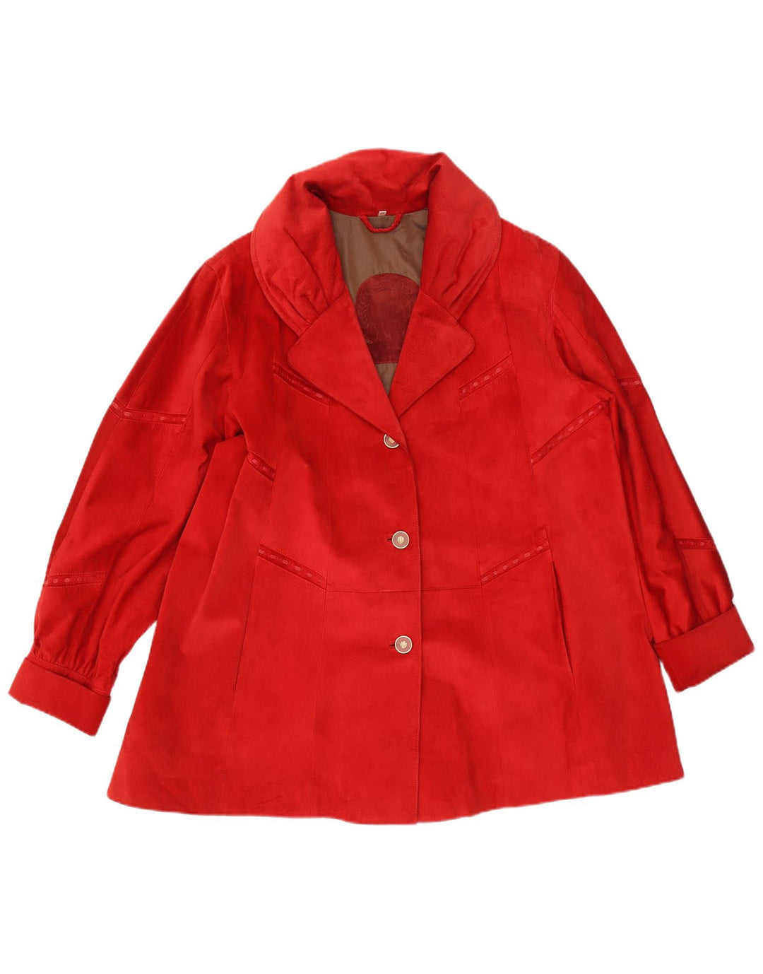 AMGE Womens Oversized Suede Overcoat EU 42 Large Red Leather