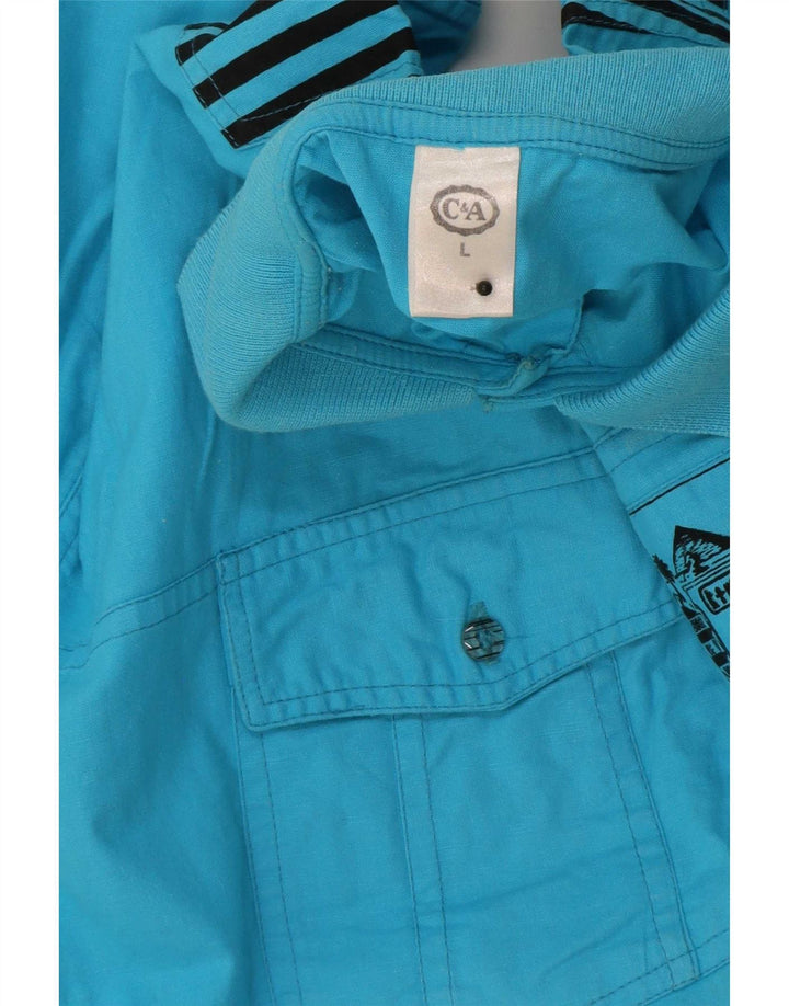 C & A Mens Short Sleeve Pullover Shirt Large Blue Cotton