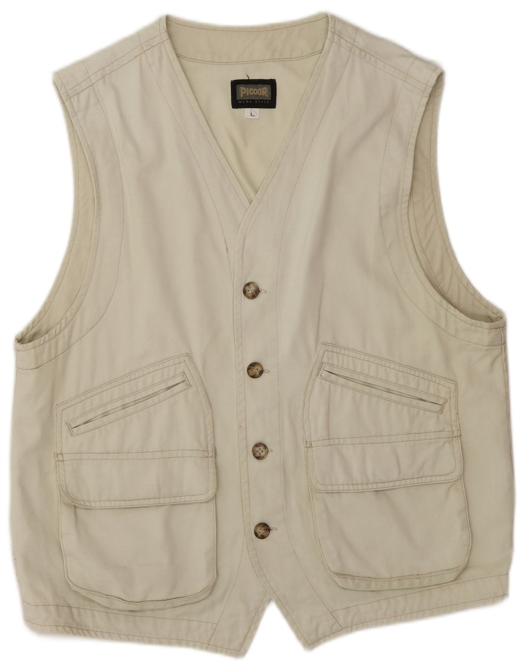PICDOR Mens Utility Gilet UK 40 Large Beige Cotton