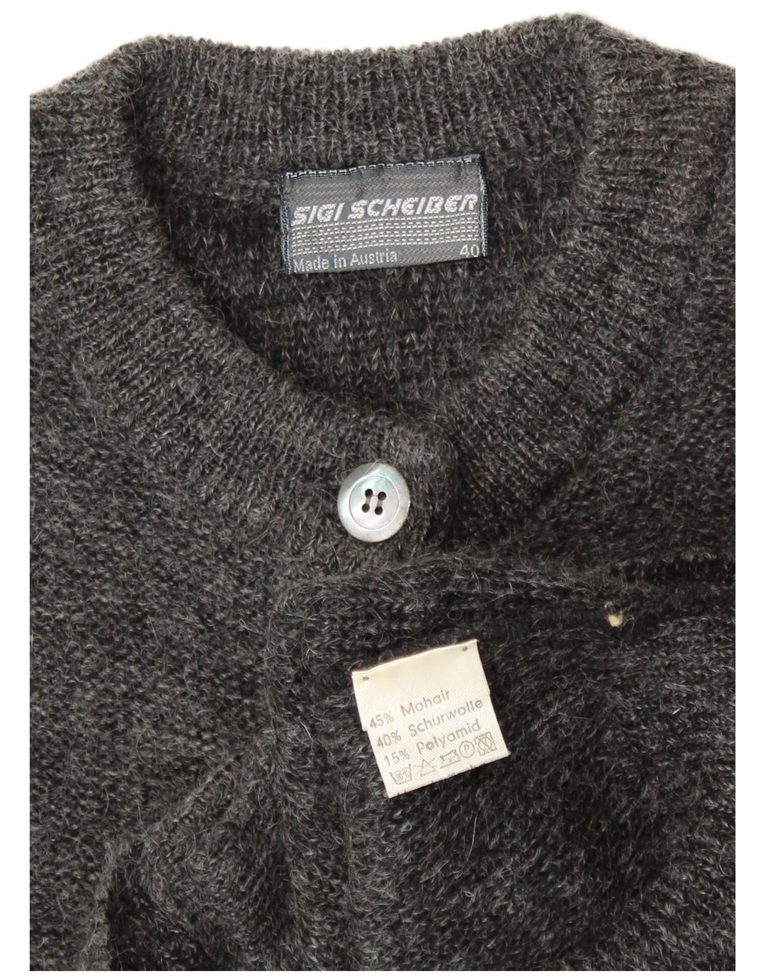 SIGI SCHEIBERG Womens Graphic Cardigan Sweater EU 40 Medium Grey Mohair