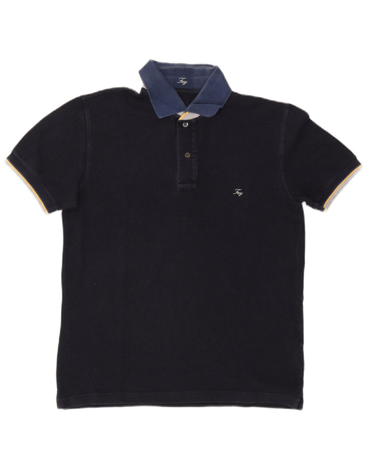 Fay Mens Rugby Polo Shirt Medium Navy Blue Cotton