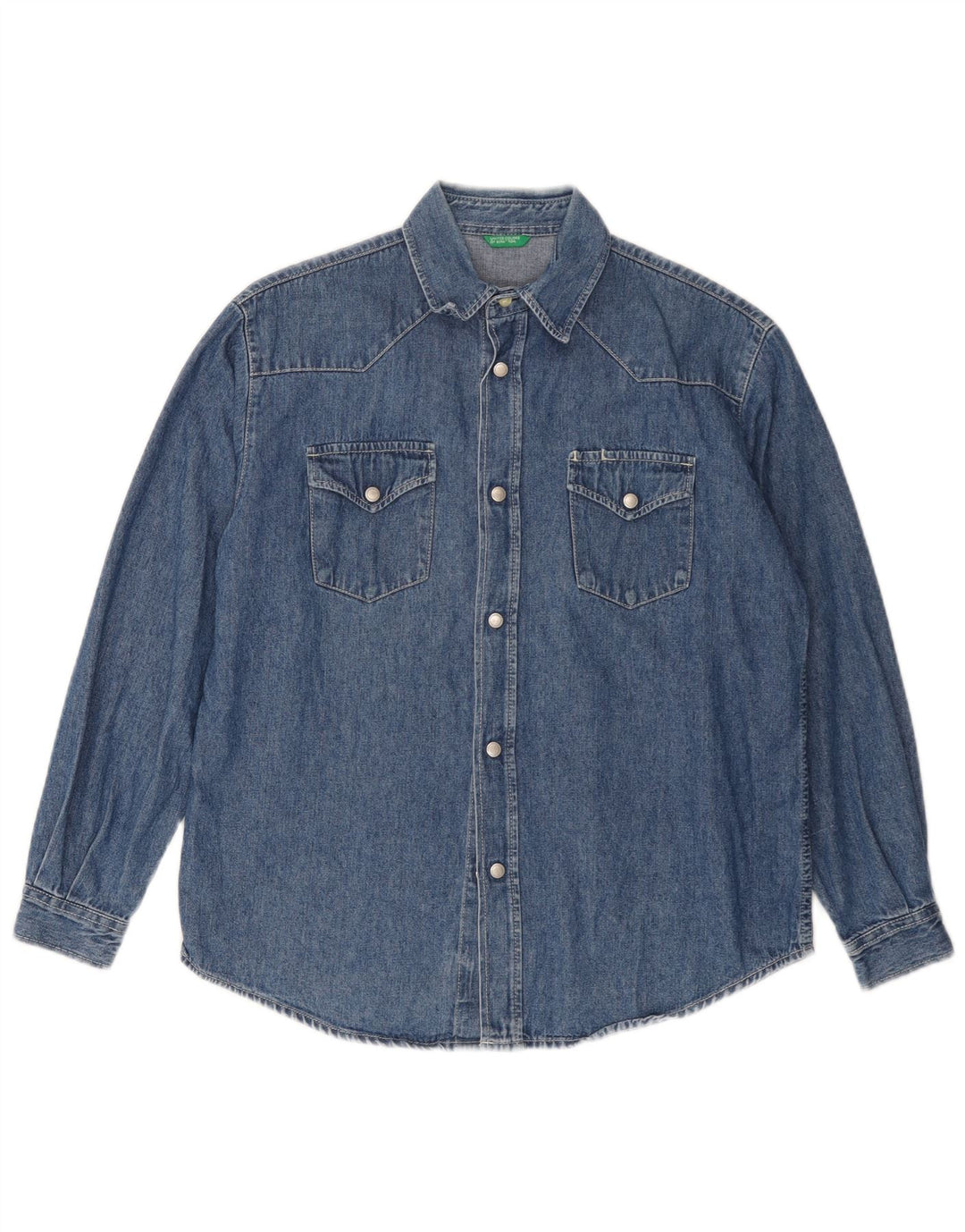 BENETTON Boys Denim Shirt 9-10 Years Large Blue Cotton