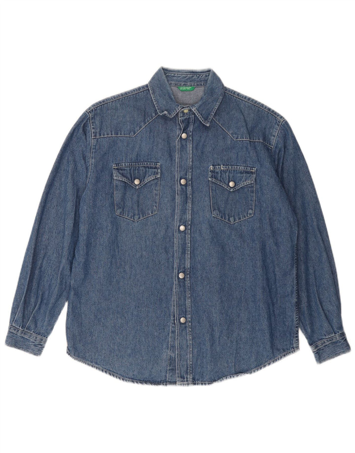 BENETTON Boys Denim Shirt 9-10 Years Large Blue Cotton