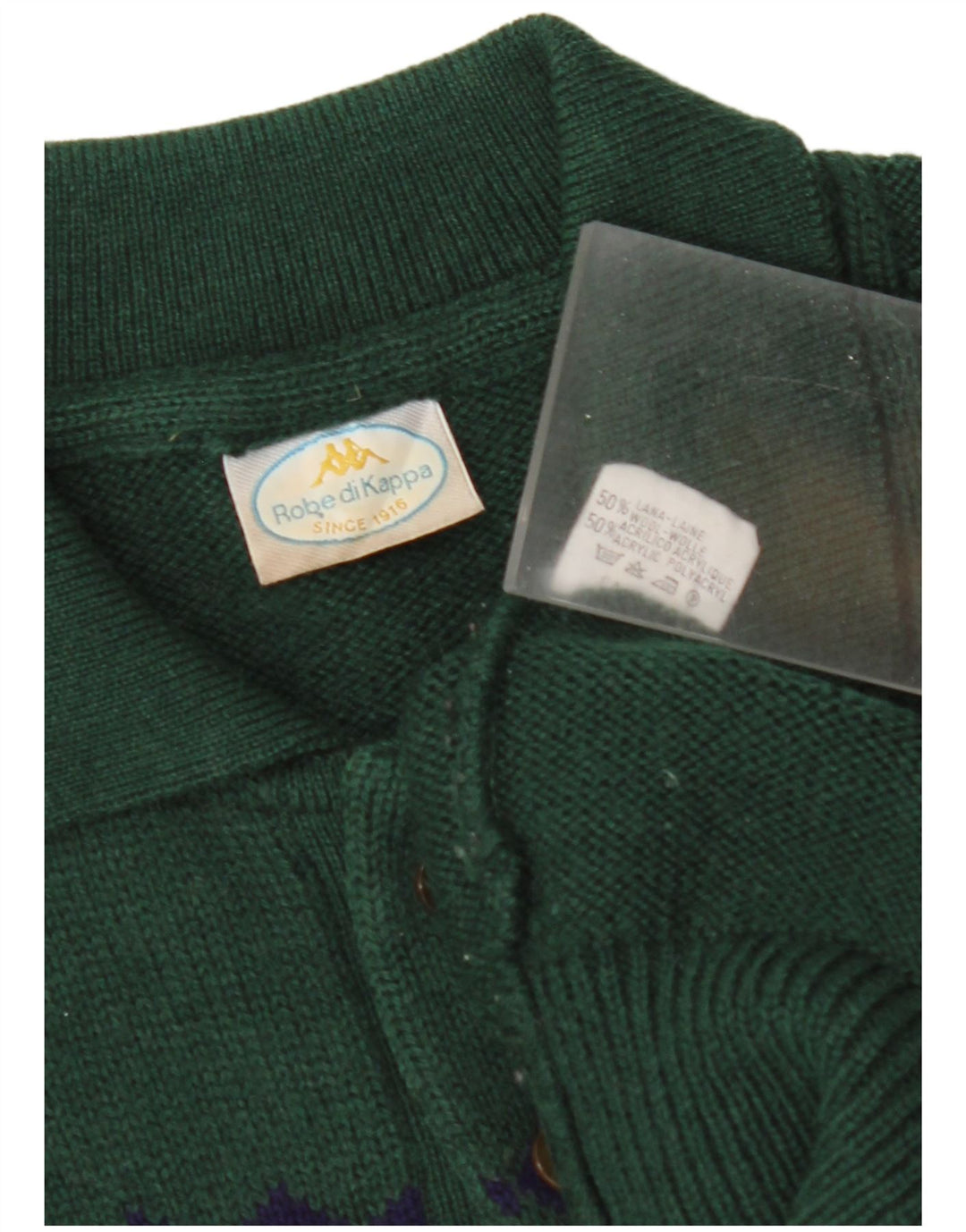 KAPPA Mens Polo Neck Jumper Sweater Medium Green Geometric Wool