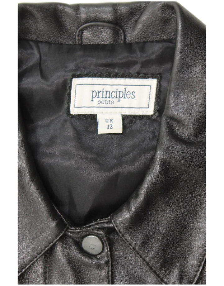 Principles Womens Petite Leather Jacket UK 12 Medium Black Leather